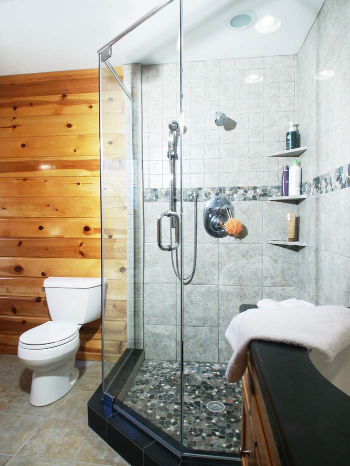 Cabin bathroom with glass shower Alpha, NJ