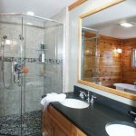 Cabin bathroom with glass shower and sink with granite countertop Alpha, NJ