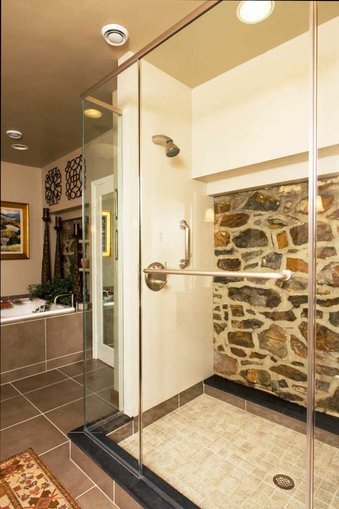 Glass shower with a stone wall Bethlehem, PA