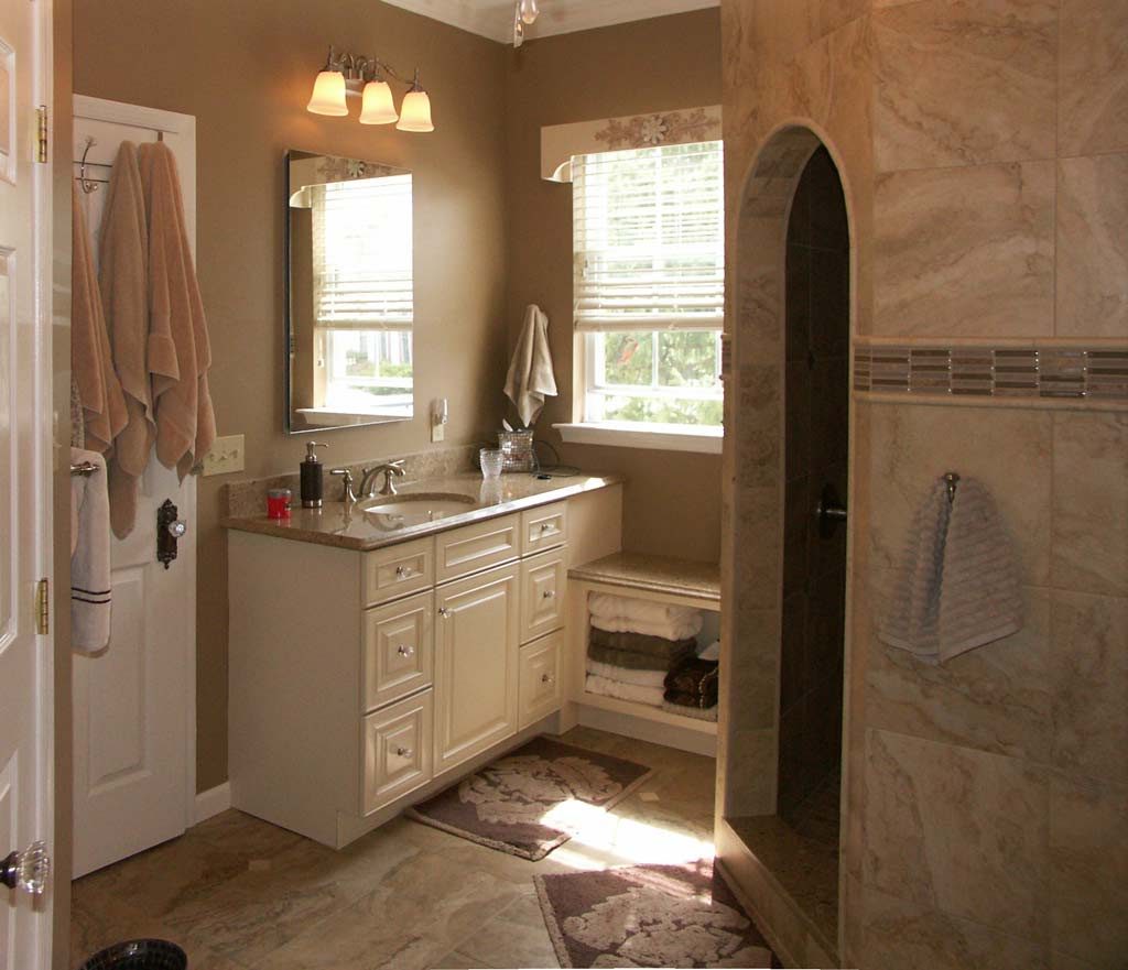 Bathroom with a corner shower and sink Macungie, PA