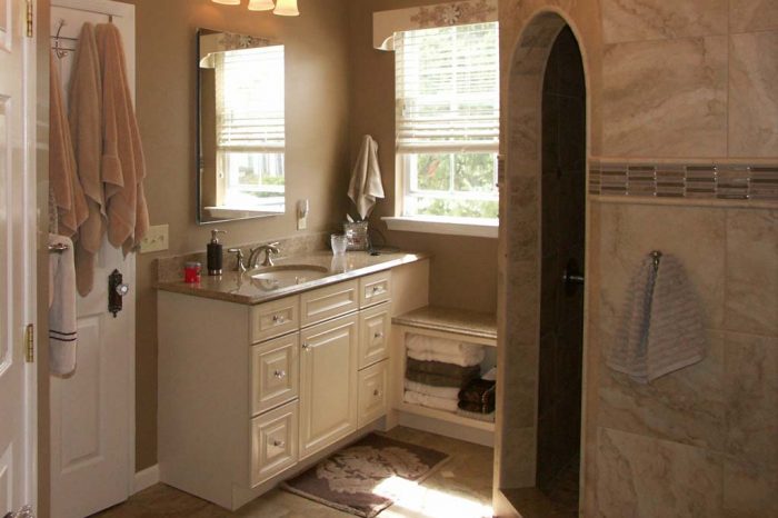 Bathroom with a corner shower and sink Macungie, PA