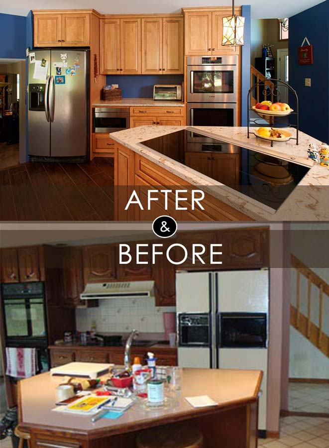 before and after comparison photos of glazed maple kitchen located in coopersburg pa by morris black