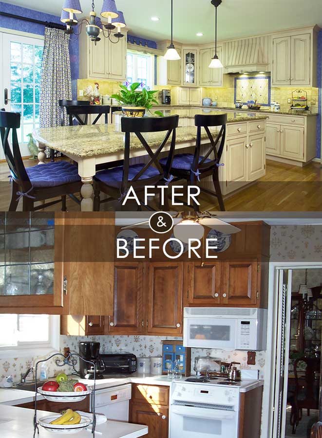 before and after comparison of cozy country French kitchen in Bethlehem pa