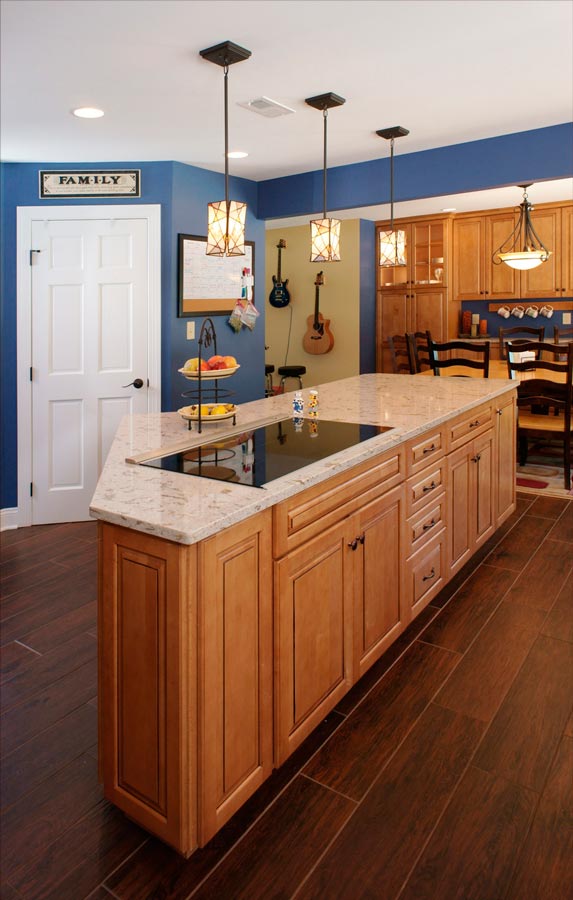 stunning traditional style glazed maple kitchen with blue walls in coopersburg designed by morris black designs