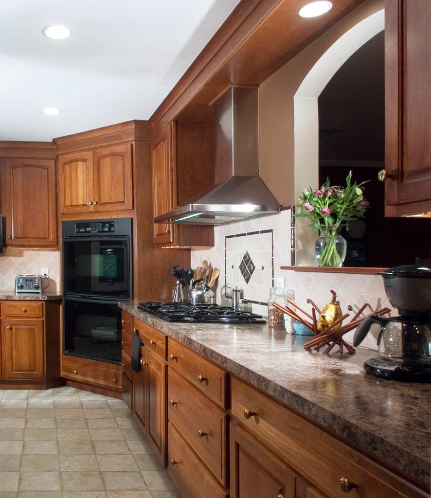traditional stained cherry kitchen with kraftmaid cabinetry in bucks county Pennsylvania by morris black designs