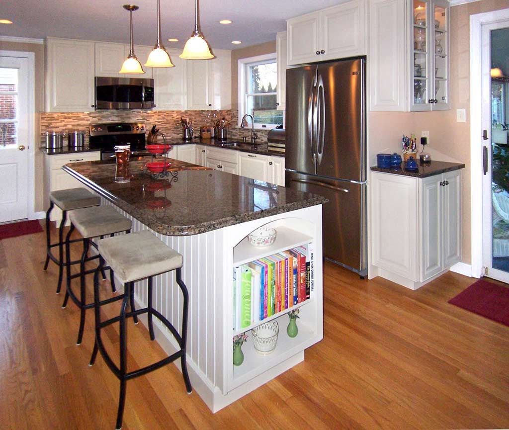 traditional white kitchen with brown granite counter tops in Bethlehem pa designed by morris black designs