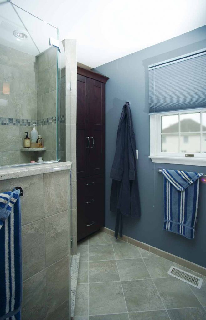 Shower and cabinetry in transitional bathroom Bethlehem, PA