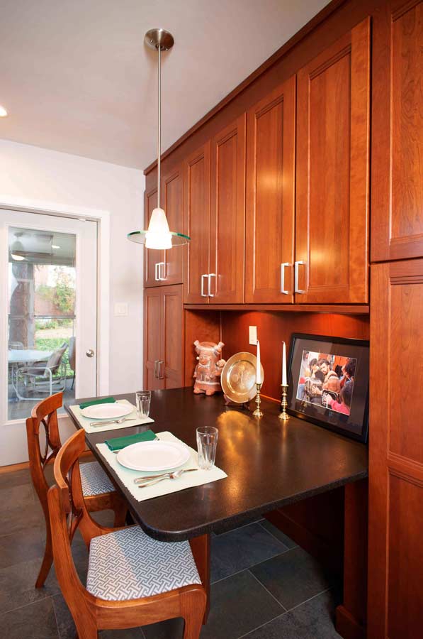 morris black designs created an eat-in kitchen area in this transitional cherry kitchen renovation in Bethlehem