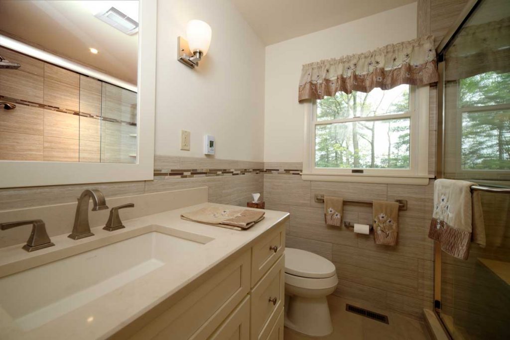 shaker style bathroom with white cabinetry in slatington pa