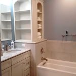 baby blue bathroom with beautiful storage shelving in allentown pennsylvania