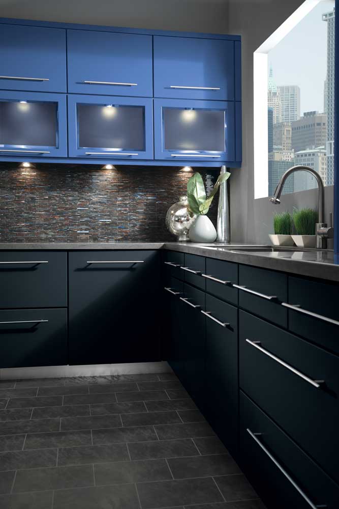 navy blue is the perfect shade for colorful kitchen cabinets