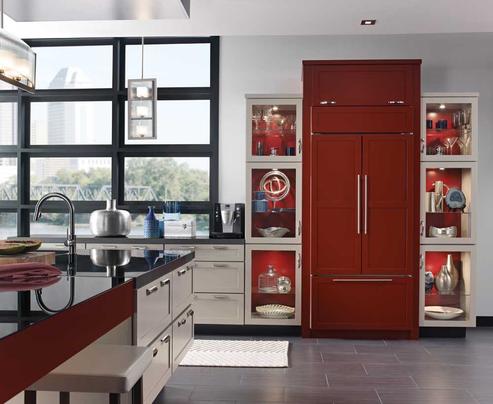 red increases appetite so it makes the perfect color for your colorful kitchen cabinets
