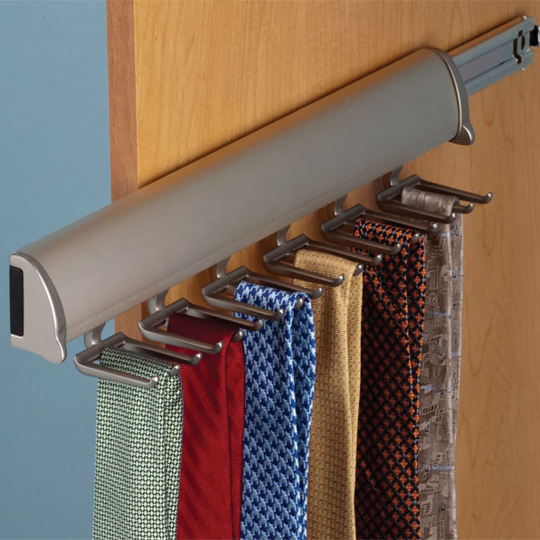 Tie Rack in a Walk-in Closet makes organizing easy and getting dressed fast and simple