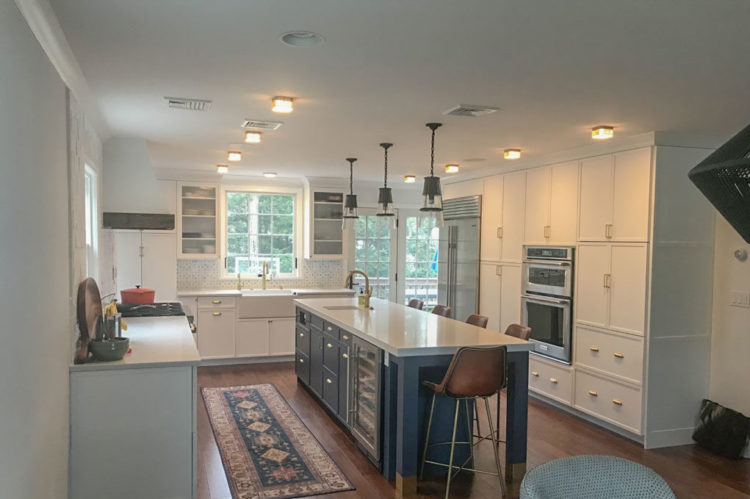 Transitional Hale Navy and White Kitchen in Larchmont, New York