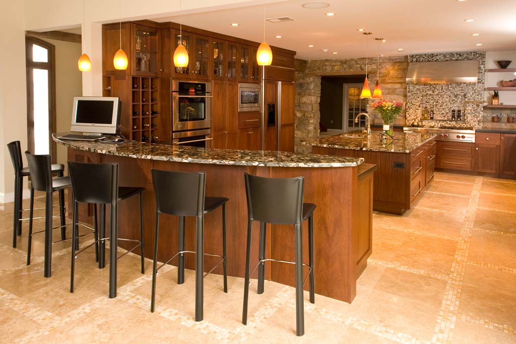 Wood and stone materials in transitional kitchen