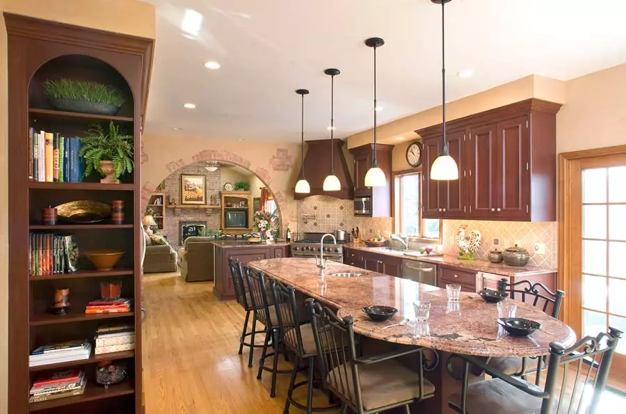 A traditional remodel that included expanding kitchen into dining room with a long island and seating