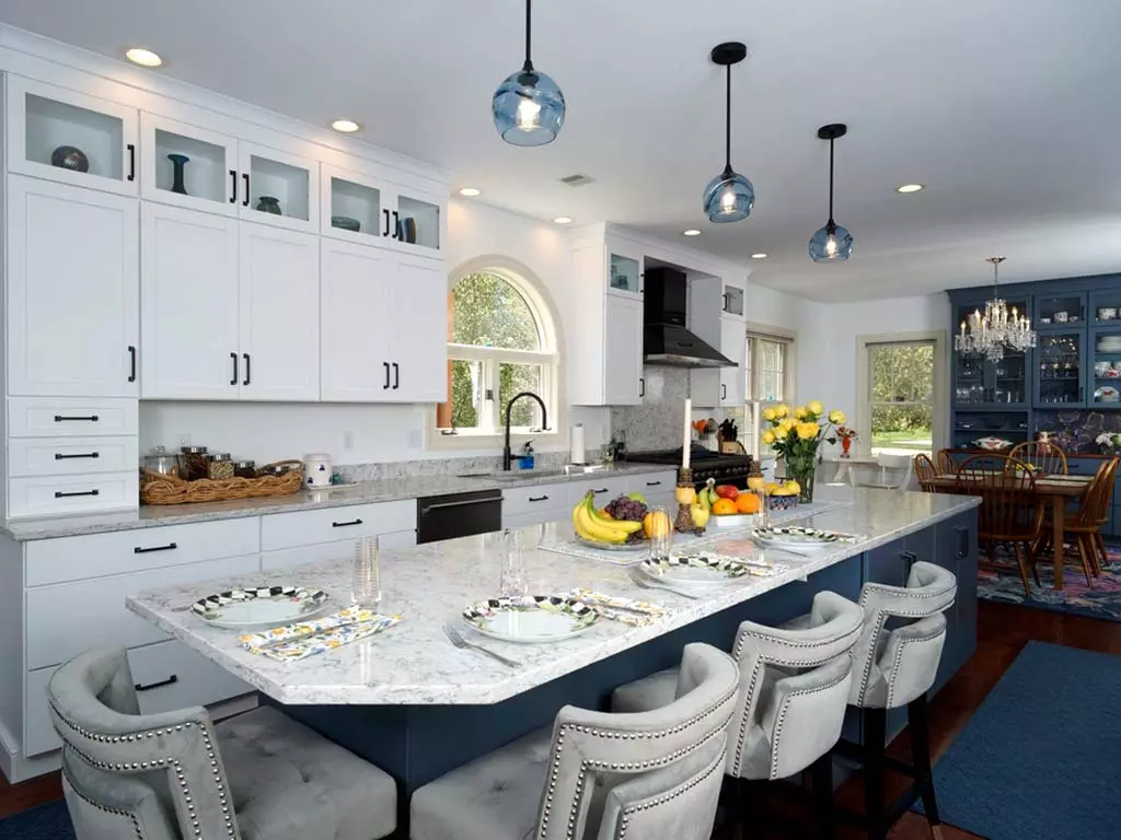 Create an open concept space by bringing your kitchen and dining room together.