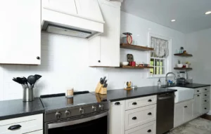 Range and Hood in White Traditional Kitchen